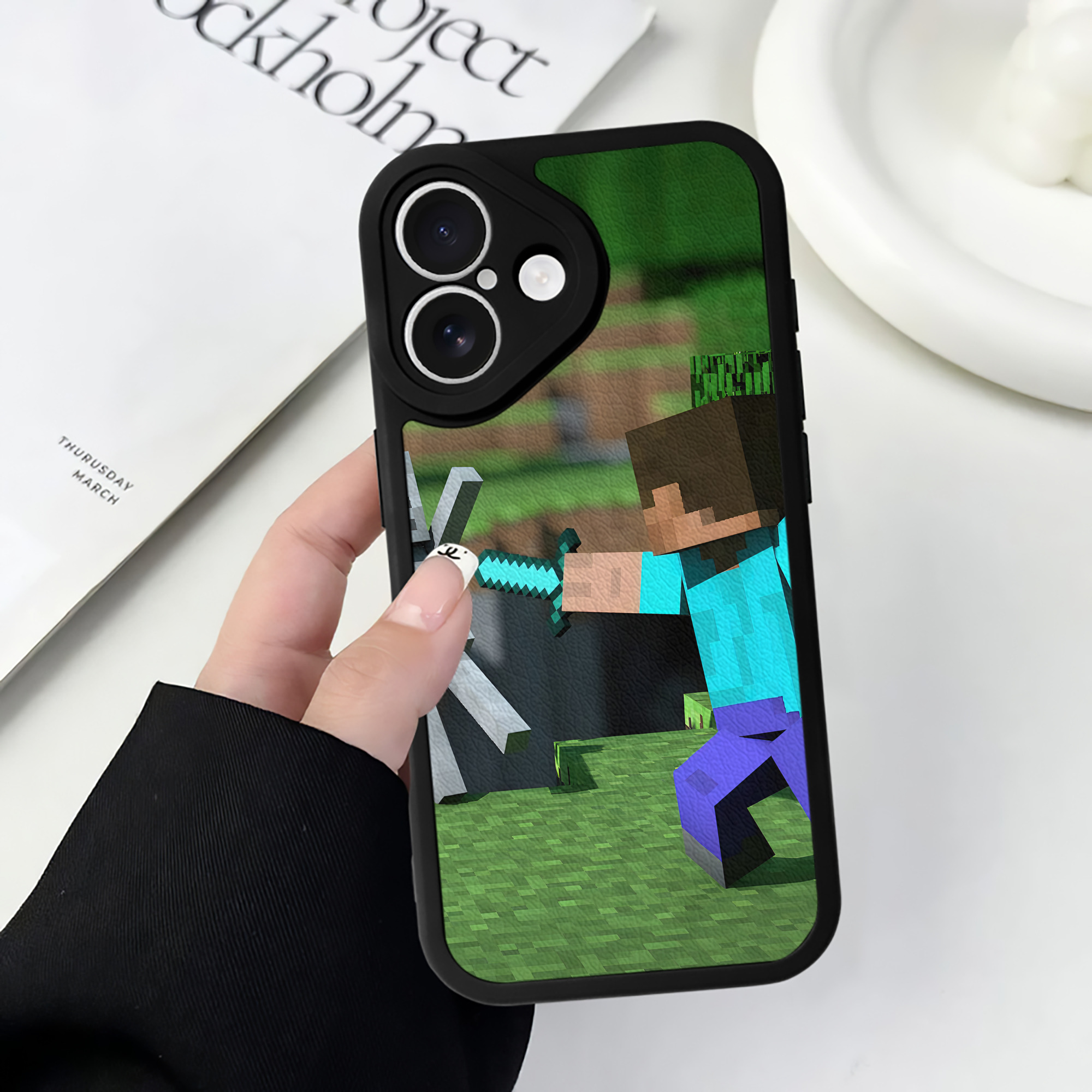 （画像用） マインクラフト ブロックの世界 Minecraft MC Block world 【iPhone 16シリーズ対応】シリコンスマホケース（レザー調） 材質：シリコン
